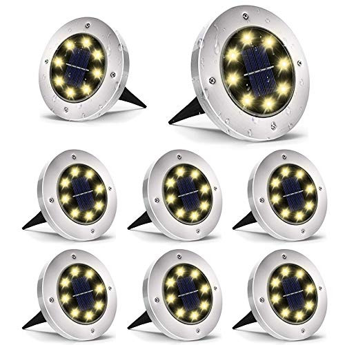 Otdair Solar Ground Lights  8 LED Warm Light Outdoor Solar Disk Lights  Waterproof In-Ground Lights  Solar Garden Lights  Landscape Lights for Pathway  Yard  Deck  Patio  Walkway  8 Packs
