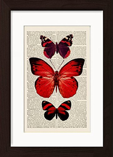 Red Butterflies Ready To Frame Mounted  Matted Dictionary Art Print