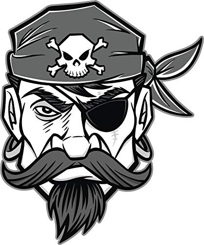 NGK Trading Cool Pirate with Eye Patch and Bandana Cartoon  12 inch  Tall  Truck Car Bumper Sticker Decal Wall Laptop