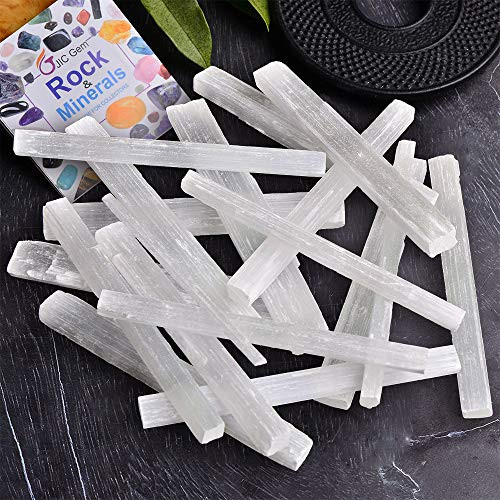 JIC Gem 1LB Selenite Sticks Bulk 3.5-5 inch  Long  Approx.14-21 pcs  Selenite Crystal Wands for Reiki  Chakra  Healing  Good Vibes  Protection Grids  Positive Energy