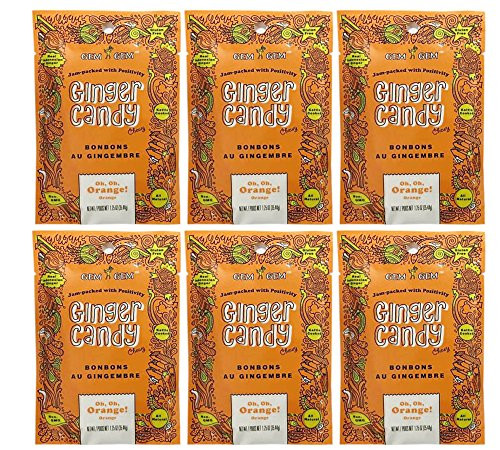 Gem Gem All Natural Chewy Ginger Candy 1.25oz  Orange  6 Pack