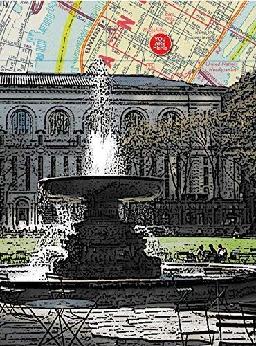 New York City  Bryant Park fountain. Map Art. 8.5 inch x 11 inch Fine Art Print. Unmatted and Ready to Mat and Frame. Gallery Quality.
