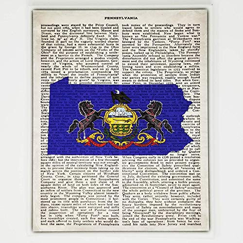 Pennsylvania Flag Canvas Wall Decor - 8x10 Decorative PA State Map Silhouette Encyclopedia Art Print - Ready To Hang - Home State Love Handmade Gifts - PENN Decorations