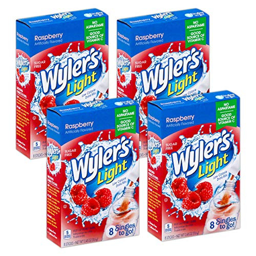 Wyler s Light Singles to Go Low Calorie Soft Drink Mix - 8 Packets Per Box -  4 Boxes   Raspberry