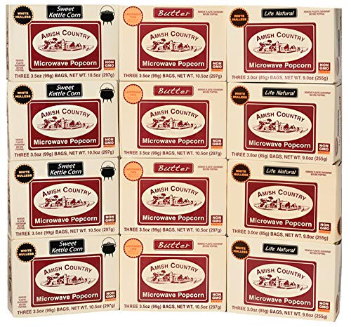 Amish Country Popcorn   Old Fashioned Microwave Popcorn   Old Fashioned with Recipe Guide  Microwave Popcorn Variety Pack  36 Bags