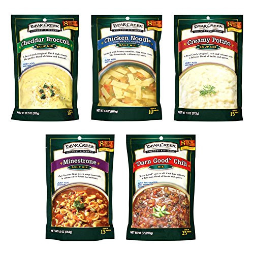 Bear Creek Country Kitchens Soup Mix Variety FIVE Pack Creamy Potato Chicken Noodle Minestrone Cheddar Broccoli Darn Good Chili