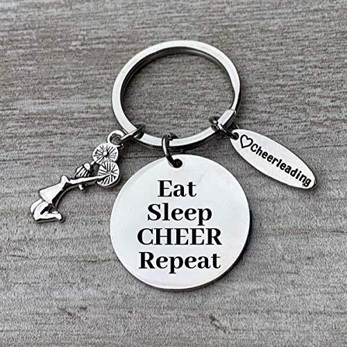 Cheer Keychain  Custom Stainless Steel Eat Sleep Cheer Repeat Cheerleading Gift  Girls Cheerleader Jewelry  Perfect Cheerleaders  Cheer Team and Coach Gifts