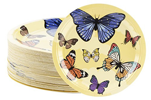 Disposable Plates - 80-Count Paper Plates, Butterfly Party Supplies for Appetizer, Lunch, Dinner, and Dessert, Kids Birthdays, 9 x 9 inches