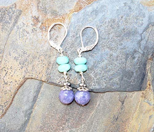 Lepidolite Earrings  Light Blue Quartz Earrings  Natural Stone Earrings  Lavender Earrings  Periwinkle Purple Earrings  Light Blue Earrings