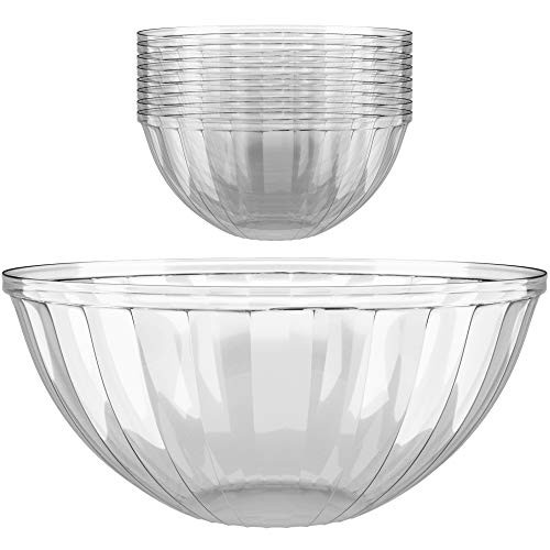 Clear Plastic Serving Bowls for Parties | 48 Oz. 12 Pack | Round Disposable Serving Bowls | Clear Chip Bowls | Party Snack Bowls | Plastic Candy Dish | Salad Serving Containers | Large Candy Bowls