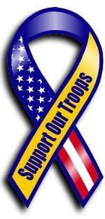 Flagline Support Our Troops  Blue Yellow  - 4 inch x 8 inch Ribbon Magnet