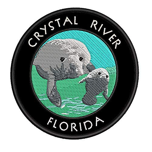 Crystal River  Florida Manatees Embroidered Premium Patch DIY Iron-on or Sew-on Decorative Badge Emblem Vacation Souvenir Travel Gear Clothes Appliques