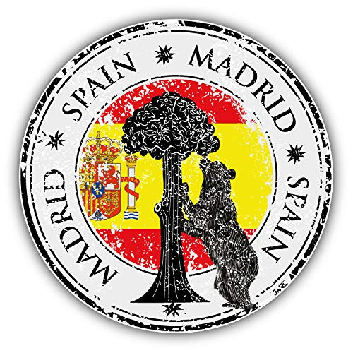 JJH Inc Madrid City Spain Flag Grunge Travel Stamp Vinyl Decal Sticker Waterproof Car Decal Bumper Sticker 5 inch