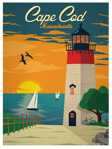 JR Studio 3x4 inch Vintage Art Cape COD Massachusetts Sticker - ma rv Beach Visit Travel Vinyl Decal Sticker Car Waterproof Car Decal Bumper Sticker