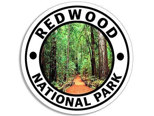 JR Studio 4x4 inch Round Redwood National Park Sticker  Hike Travel rv  Vinyl Decal Sticker Car Waterproof Car Decal Bumper Sticker