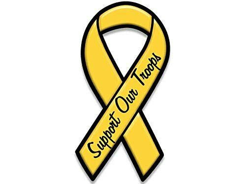 JR Studio 3x6 inch Yellow Support Our Troops Ribbon Shaped Sticker  Military US Army  Vinyl Decal Sticker Car Waterproof Car Decal Bumper Sticker