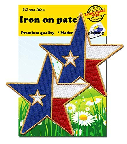 Iron On Patches - Extra Strong Glue Texas Star Patch 2 pcs Iron On Patch Embroidered Applique Star Logo 3 inch A-4 2