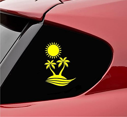 Slap-Art Palm Tree Sun and Waves Ocean Beach Salt Vinyl Decal Sticker Yellow Slap-Art Palm Tree Sun and Waves Ocean Beach Salt Vinyl Decal Sticker Yellow
