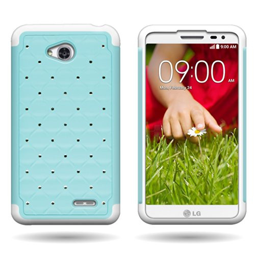 CoverON Hybrid Dual Layer Diamond Case for LG Optimus L70 Exceed 2 Realm Pulse Ultimate 2 L41C Teal Hard Bling Plastic  plus White Soft Silicone