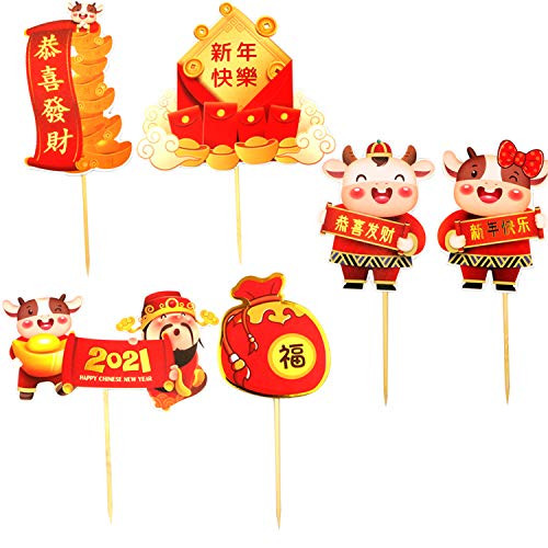 LAFUN Chinese New Year Cupcake Toppers Happy Chinese New Year Dessert Cocktail Cake Toppers Toothpicks 2021 Year of The Ox Party Clear Treat Picks Chinese Spring Festival Decorations- Set of 30 LAFUN Chinese New Year Cupcake Toppers Happy Chinese New Year Dessert Cocktail Cake Toppers Toothpicks 2021 Year of The Ox Party Clear Treat Picks Chinese Spring Festival Decorations- Set of 30