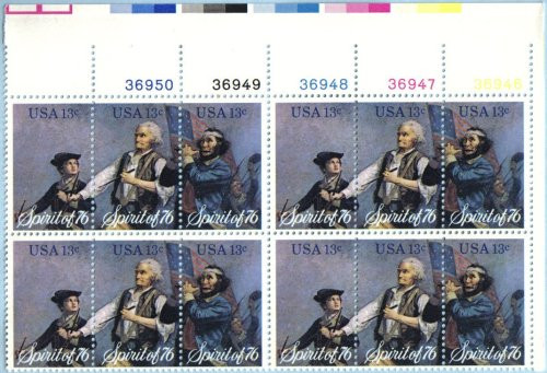 1976 SPIRIT OF 76 1629-31 Plate Block of 12 x 13 cents US Postage Stamps 1976 SPIRIT OF 76 1629-31 Plate Block of 12 x 13 cents US Postage Stamps