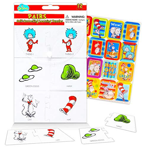 Dr Seuss Puzzles for Kids with Dr Seuss Stickers ~ Seuss School Supplies Bundle - Ultimate Dr Seuss Educational Supplies  Dr Seuss Matching Game