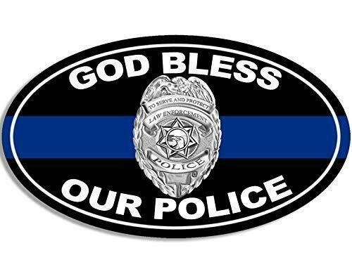 Magnet 3x5 inch Oval God Bless Our Police Sticker  cop Officer Support Blue line  Magnetic Magnet Vinyl Sticker
