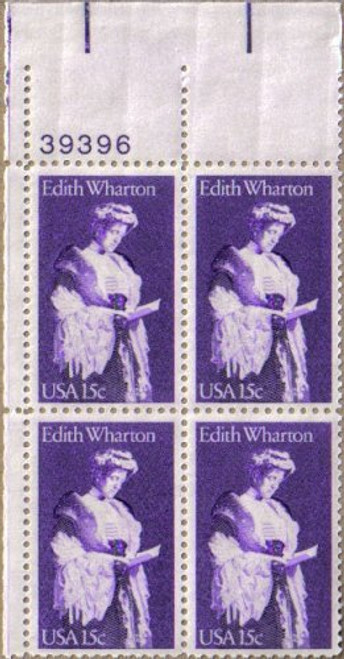 EDITH WHARTON ~ PULITZER PRIZE ~ WRITER 1832 Plate Block of 4 x 15 cents US Postage Stamps EDITH WHARTON ~ PULITZER PRIZE ~ WRITER 1832 Plate Block of 4 x 15 cents US Postage Stamps