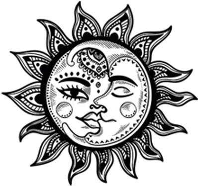 EW Designs Magnet Pretty Black and White Boho Gypsy Tribal Cartoon Icon Magnetic Vinyl Magnet Bumper Sticker  4 inch Wide  Sun Moon