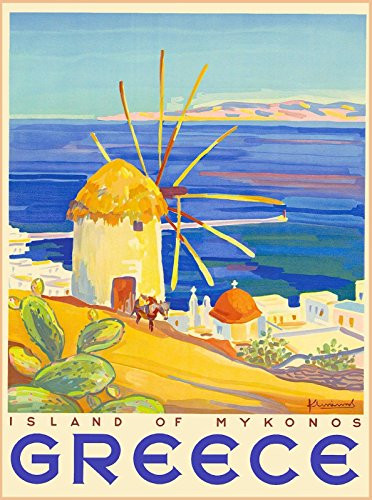 MAGNET Greece Greek Island of Mykonos Europe Vintage Travel Advertisement Art Magnet