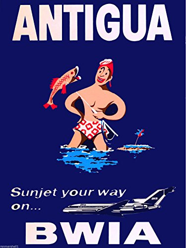 MAGNET Antigua West Indies Caribbean Island Sea Vintage Travel Art Magnet Advertisement