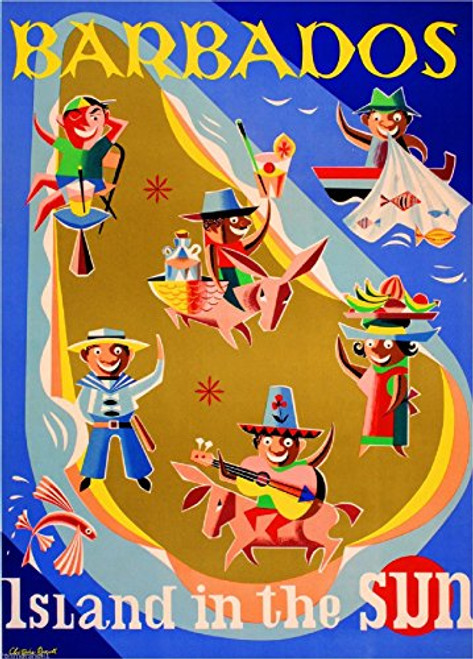 MAGNET Barbados Island in the Sun Caribbean Sea Vintage Travel Art Magnet Advertisement