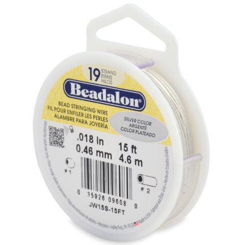 Beadalon 19-Strand Bead Stringing Wire, 0.018-Inch, Silver Color, 15-Feet
