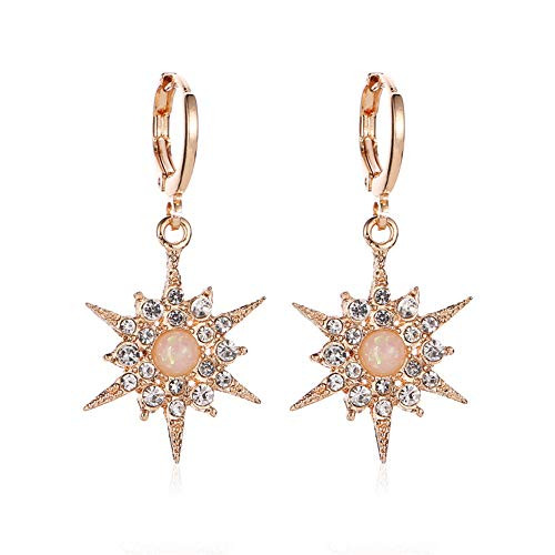 D.Rosse Fashion Cute Silver Crystal Sun Star Snow Dangle Hoop Earrings for Women Girls Cartilage Drop Jewelry Rhinestone Earrings  Gold