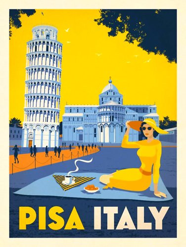 American Vinyl Vintage Art PISA Italy Sticker  Leaning Tower Visit Travel
