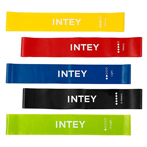 INTEY Exercise Bands for Legs and Butt  Set of 5 Resistance Loop Bands for Workout Exercise  Stretching  Strength Training  Physical Therapy  Yoga  Rehab with Guide  Carry Bag