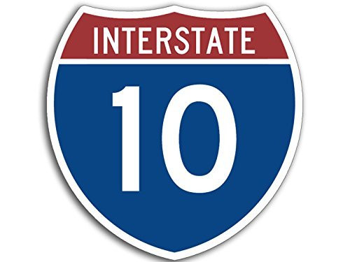 American Vinyl Interstate 10 Freeway Sign Shaped Bumper Sticker  Road Trip Travel
