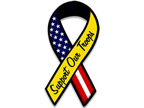 American Vinyl Ribbon Shaped Support Our Troops Sticker  Military Support Army Marines Navy