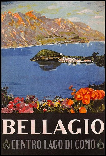 American Vinyl Vintage Art Bellagio Italy Sticker  Lake Como Italia Visit Travel