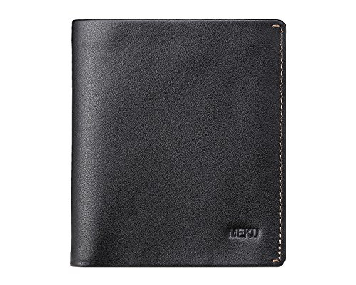 MEKU Mens RFID Blocking Slim Genuine Leather Bifold Wallet Credit Card Holder Black