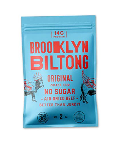 New Brooklyn Biltong - Air Dried Grass Fed Beef Snack  South African Beef Jerky - Whole30 Approved  Paleo  Keto  Gluten Free  Sugar Free  Made in USA - 2 oz  Original