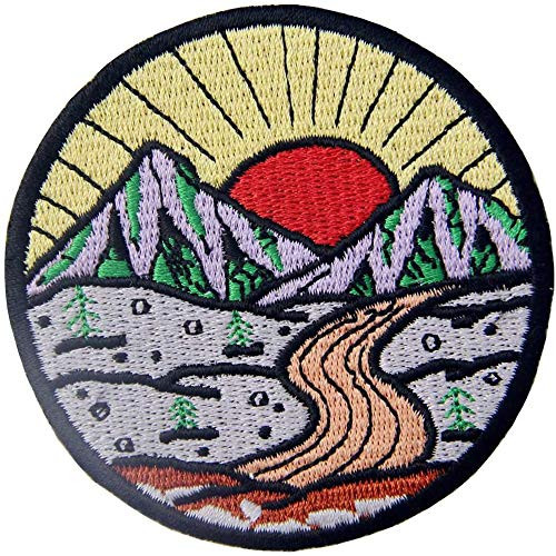 Embroidered Patches  Round Shape Sunrise Nature Theme Iron On Sew On Applique Emblem