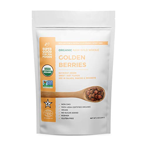 Super Good For You Foods USDA Certified Organic Whole Sun-Dried Raw Golden Berries   Gluten-Free  Non-GMO  Vegan  No Sugar Added  Kosher  8 oz Super Good For You Foods USDA Certified Organic Whole Sun-Dried Raw Golden Berries   Gluten-Free  Non-GMO  Vegan  No Sugar Added  Kosher  8 oz