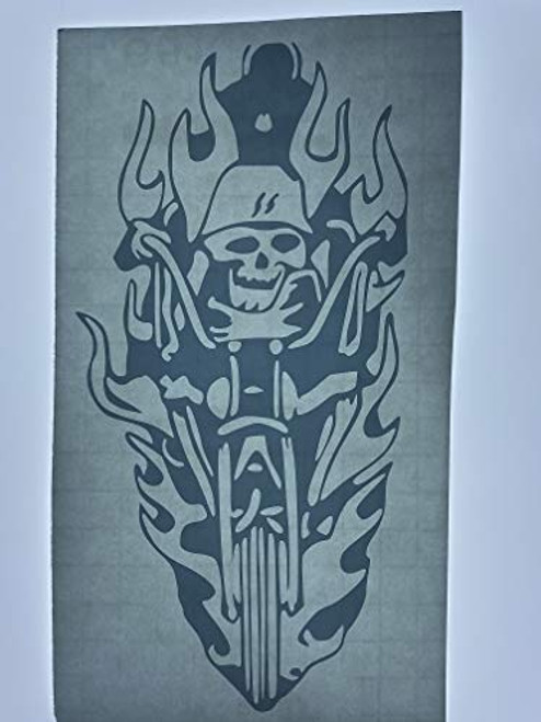Skull  Motorcycle  Flames  White Vinyl Decal New Gift