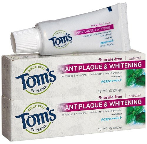 Tom s of Maine Antiplaque Tartar Control plus Whitening Toothpaste Trial Size  Peppermint - 1 oz - 2 pk