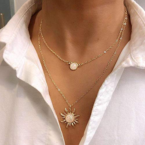 Simsly Boho Coin Layered Necklace Sun Flower Pendant Necklace Chain Jewelry for Women and Girls Simsly Boho Coin Layered Necklace Sun Flower Pendant Necklace Chain Jewelry for Women and Girls