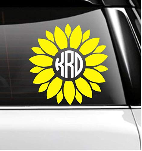 Yellow Sunflower Circle Block Font Monogram Decal