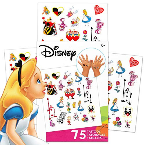 Disney Alice in Wonderland Tattoos Party Favors Pack ~ Bundle Includes 75 Alice in Wonderland Temporary Tattoos  Alice in Wonderland Party Supplies