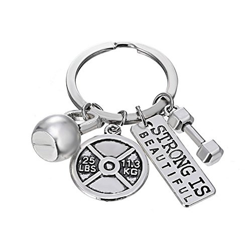 MayLove Strong Is Beautiful Weightlifting Motivational Fitness Fit Weight Plate Dumbbell Kettlebell Keychain Keyring