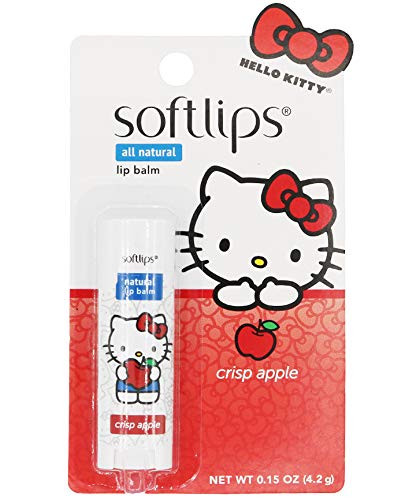 Softlips All Natural Hello Kitty Lip Balm  Crisp Apple with Vitamin E  Shea Butter  Coconut Oil  and BlackBerry Seed Oil  0.15 oz